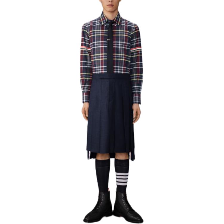 Lookbook Thom Browne 蓝色格纹长袖纽扣衬衫。 MWL301O-F0659-996