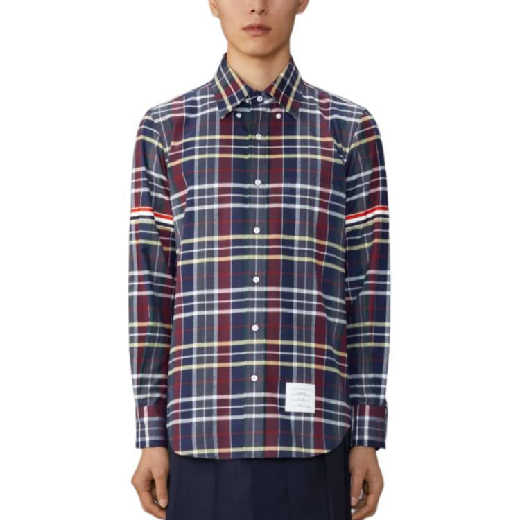 Purchase Thom Browne 蓝色格纹长袖纽扣衬衫。 MWL301O-F0659-996