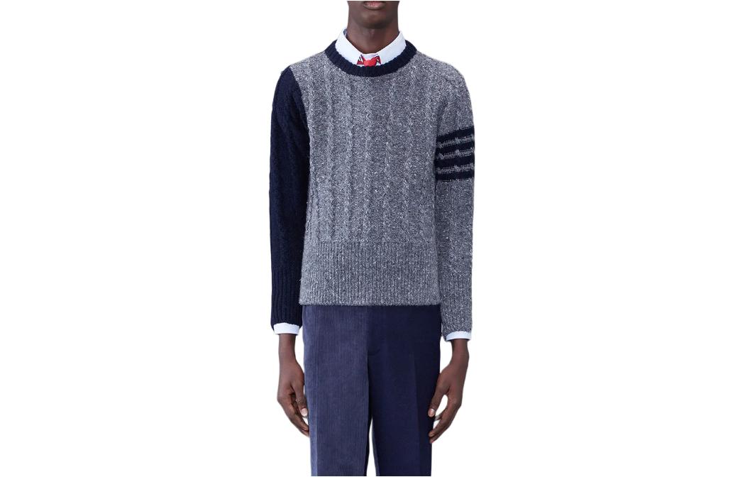 THOM BROWNE  Blue Striped Crewneck Pullover Long Sleeve Sweatshirt MKA469F-Y1506-035