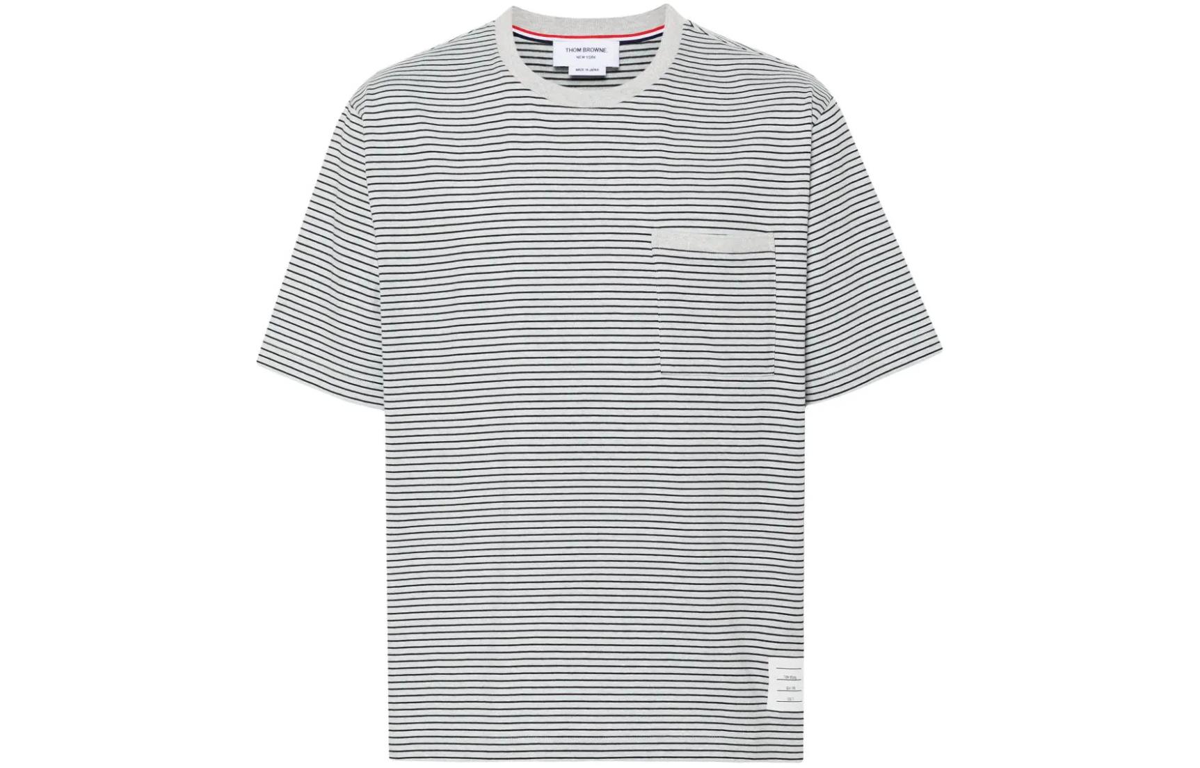 THOM BROWNE  Blue Striped Pocket Ribbed Crewneck Casual T-Shirt. MJS244A-J0115-460 圖 2