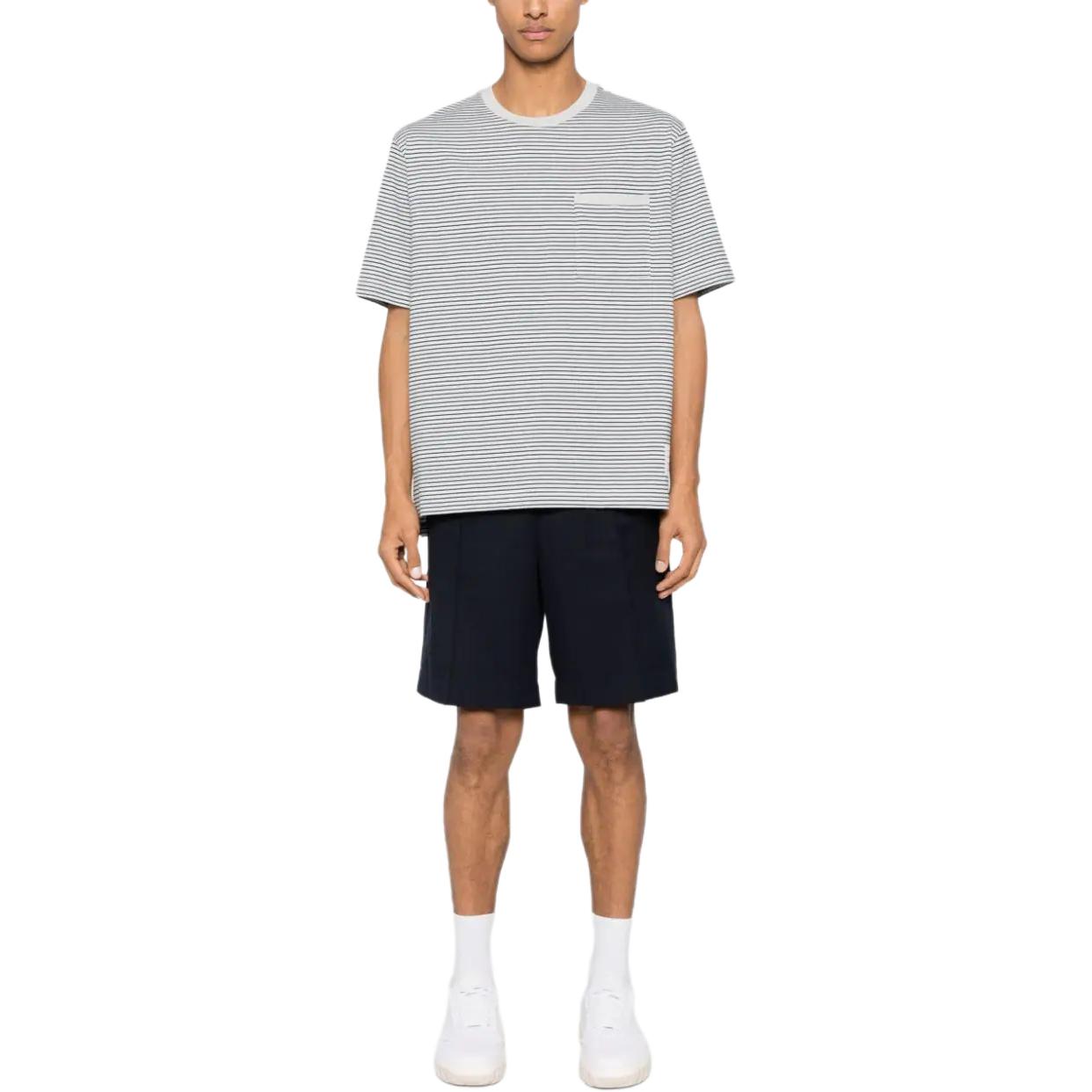 THOM BROWNE  Blue Striped Pocket Ribbed Crewneck Casual T-Shirt. MJS244A-J0115-460 圖 3