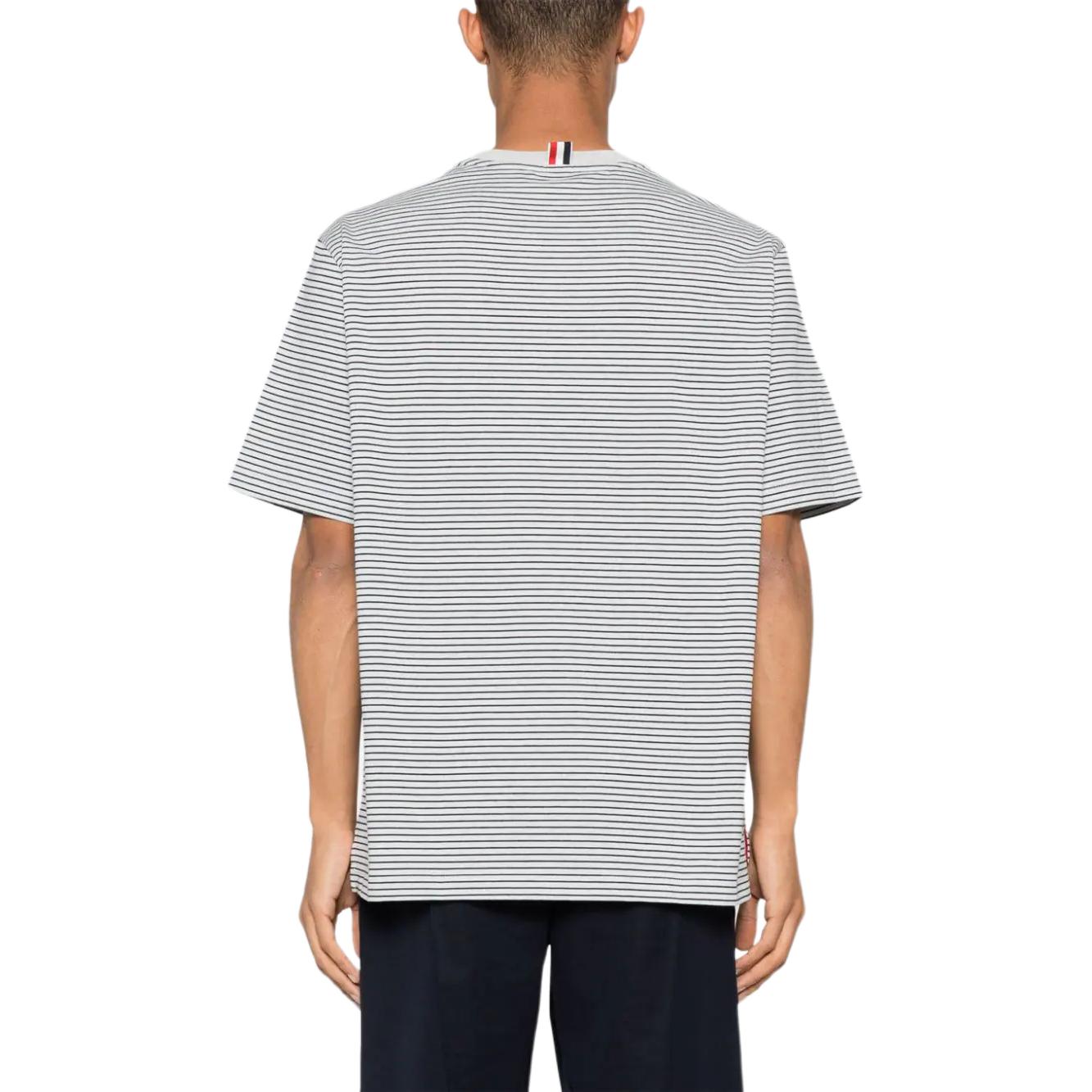 THOM BROWNE  Blue Striped Pocket Ribbed Crewneck Casual T-Shirt. MJS244A-J0115-460 圖 4