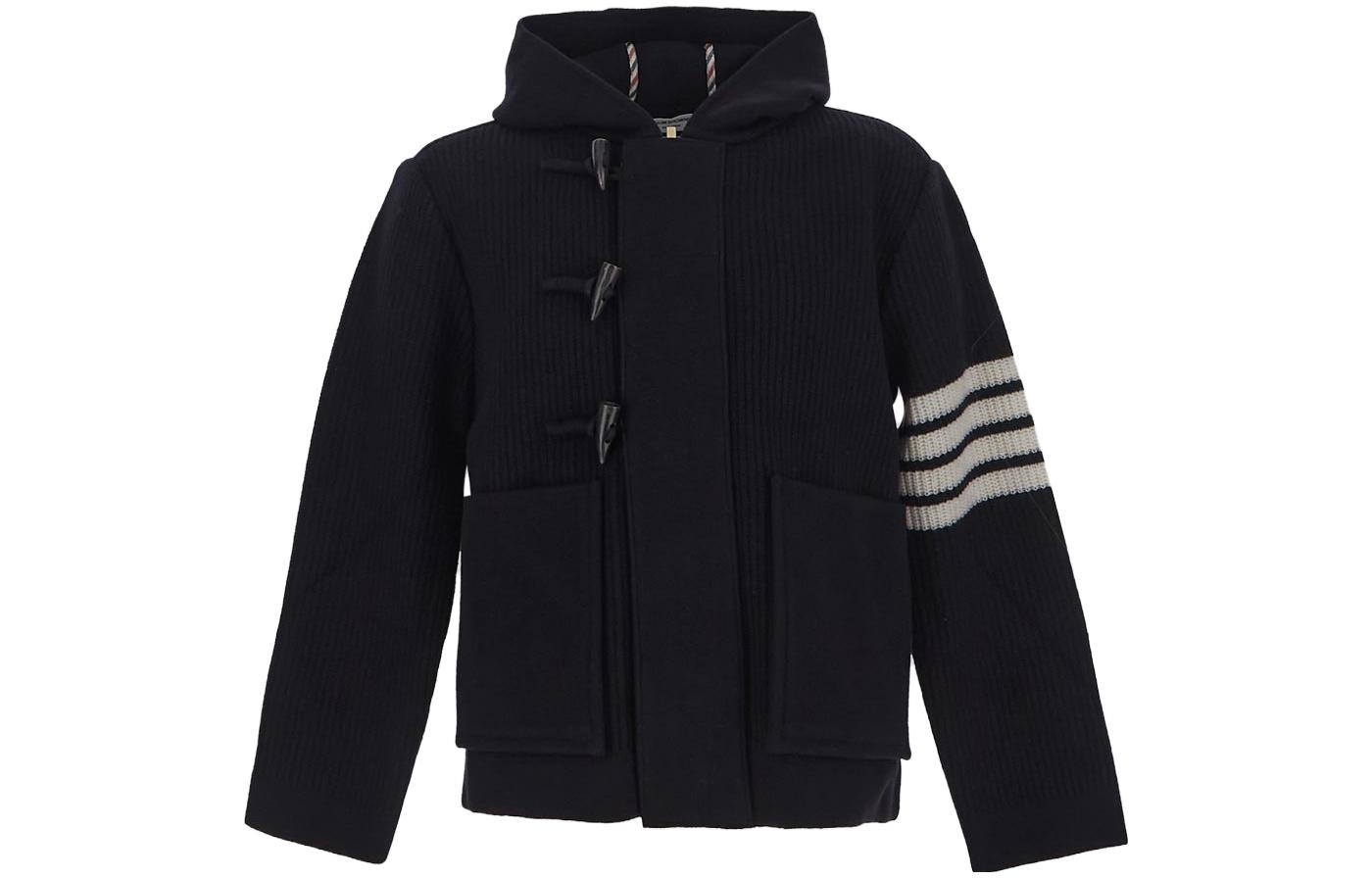 THOM BROWNE  Blue Striped Single-Breasted Hooded Jacket. MKJ107A-Y1019-415