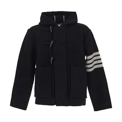 THOM BROWNE Blue Striped Single-Breasted Hooded Jacket. MKJ107A-Y1019-415