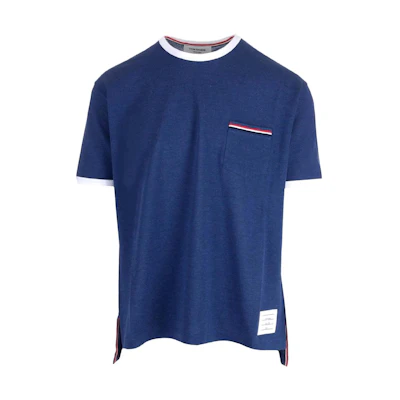 THOM BROWNE Blue Striped Trim Crewneck Short Sleeve T-Shirt MJS220AJ0085435