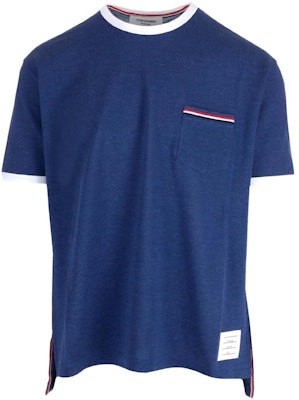 THOM BROWNE Kaos Lengan Pendek Crewneck Trim Garis Biru MJS220AJ0085435 Order THOM BROWNE Kaos Lengan Pendek Crewneck Trim Garis Biru MJS220AJ0085435