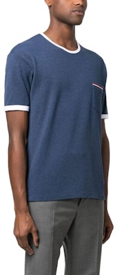 THOM BROWNE Kaos Lengan Pendek Crewneck Trim Garis Biru MJS220AJ0085435 Shop THOM BROWNE Kaos Lengan Pendek Crewneck Trim Garis Biru MJS220AJ0085435