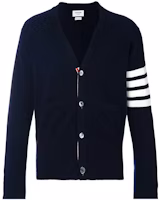 THOM BROWNE Blue Striped V-Neck Cashmere Knit Sweater. MKC001A-00011-415 THOM BROWNE Blue Striped V-Neck Cashmere Knit Sweater. MKC001A-00011-415