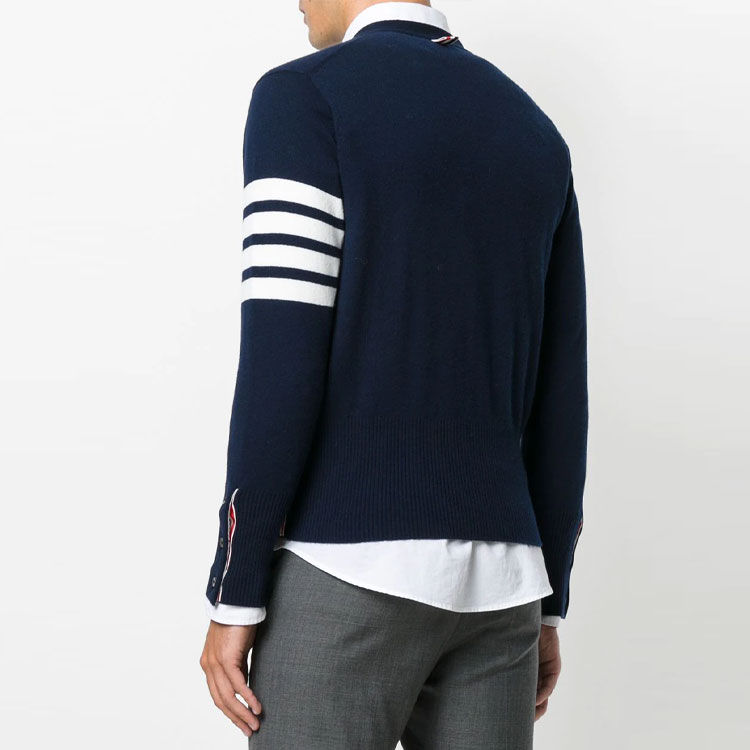 THOM BROWNE  Blue Striped V-Neck Cashmere Knit Sweater. MKC001A-00011-415 圖 4