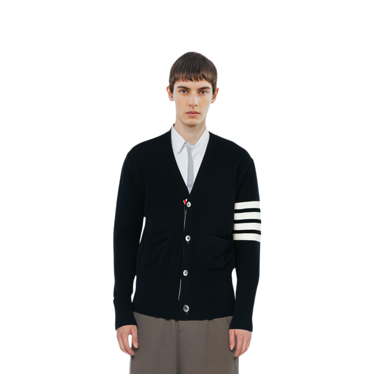 THOM BROWNE  Blue Striped V-Neck Cashmere Knit Sweater. MKC001A-00011-415 圖 6