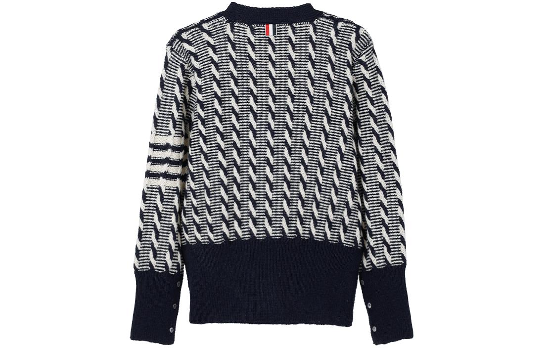 Thom Browne  Blue V-Neck Stripe Print Button-Up Long Sleeve Sweater. MKC486A-Y1506-415 圖 3