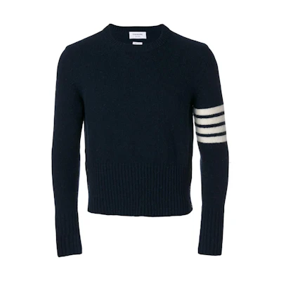 Thom Browne Blue Wool Sweater with Four-Bar Stripes. MKA093A-00278-415