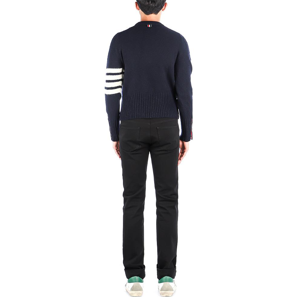 Shop Suéter Azul de Lana Thom Browne con Rayas de Cuatro Barras. MKA093A-00278-415