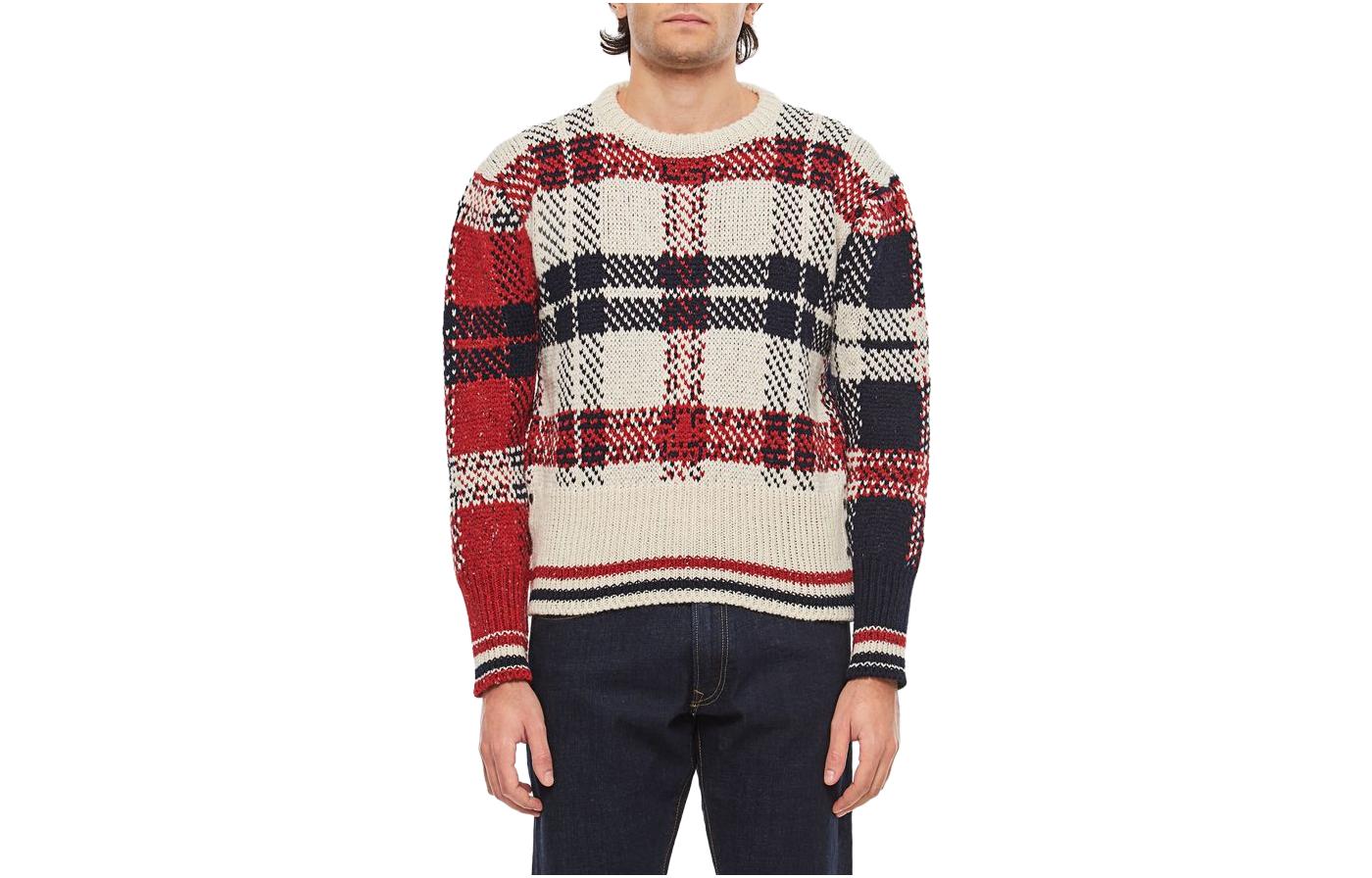THOM BROWNE  Brown Plaid Loose-Fit Crewneck Sweater. MKA410F-Y1506-960