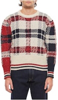 THOM BROWNE Brown Plaid Loose-Fit Crewneck Sweater. MKA410F-Y1506-960 THOM BROWNE Brown Plaid Loose-Fit Crewneck Sweater. MKA410F-Y1506-960