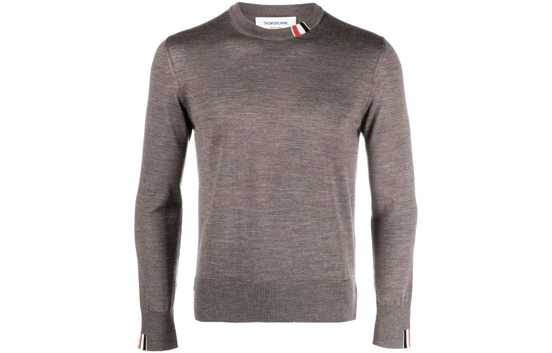 THOM BROWNE  Brown Solid Logo Crewneck Pullover Sweater Long Sleeve MKA474A-Y1014-211