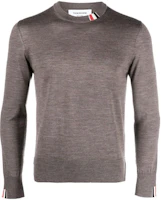 THOM BROWNE Brown Solid Logo Crewneck Pullover Sweater Long Sleeve MKA474A-Y1014-211 THOM BROWNE Brown Solid Logo Crewneck Pullover Sweater Long Sleeve MKA474A-Y1014-211
