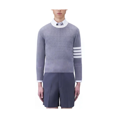 Thom Browne Casual Striped Knit Pullover Sweater Light Grey. MKA497A-Y3014-055