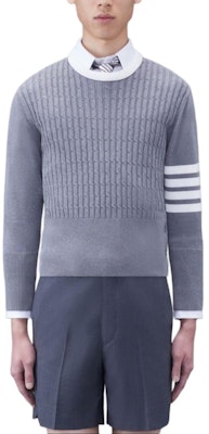 Thom Browne 休闲条纹针织套头衫浅灰色毛衣 MKA497A-Y3014-055 Order Thom Browne 休闲条纹针织套头衫浅灰色毛衣 MKA497A-Y3014-055