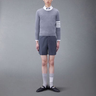 Thom Browne 休闲条纹针织套头衫浅灰色毛衣 MKA497A-Y3014-055 Lookbook Thom Browne 休闲条纹针织套头衫浅灰色毛衣 MKA497A-Y3014-055