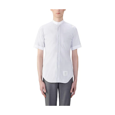 Thom Browne Casual Striped Stand Collar Short Sleeve Shirt Grey MWS319C-00098-035