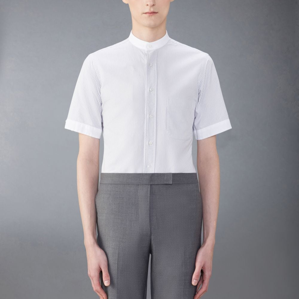 Thom Browne  Casual Striped Stand Collar Short Sleeve Shirt Grey MWS319C-00098-035 圖 3