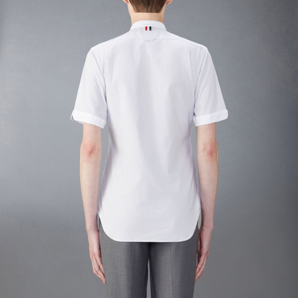 Thom Browne  Casual Striped Stand Collar Short Sleeve Shirt Grey MWS319C-00098-035 圖 4