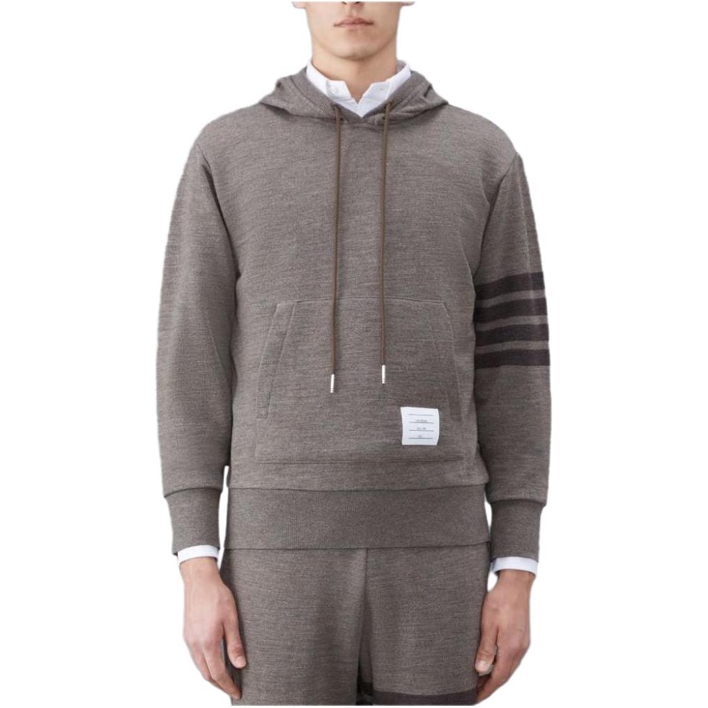 THOM BROWNE  Classic 4-Bar Wool Hoodie Brown Pullover Long Sleeve. MJT390A-J0088-210
