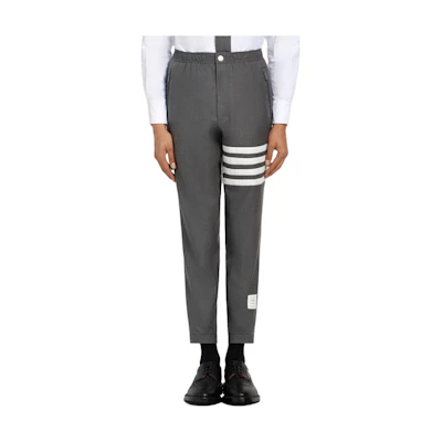 Thom Browne Classic 4-Stripe Grey Elastic Waist Casual Pants. MTT012A-00626-035