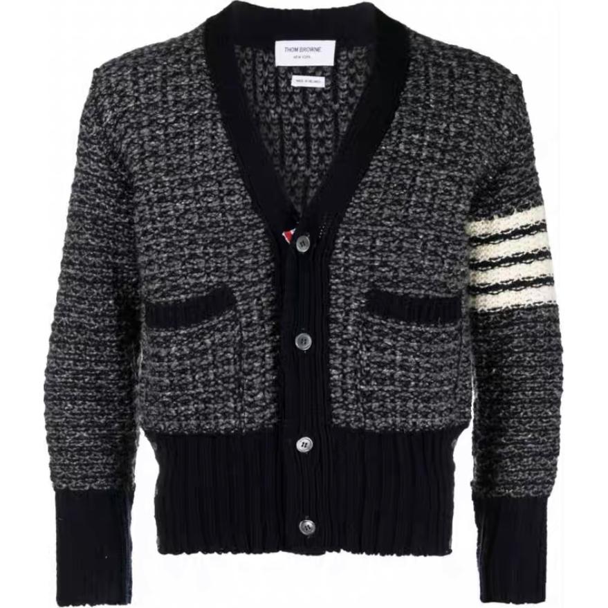 THOM BROWNE  Classic 4-Stripes V-Neck Mohair Cardigan Navy Blue MKC510A-Y1506-415
