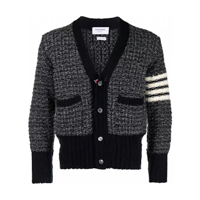 THOM BROWNE Classic 4-Stripes V-Neck Mohair Cardigan Navy Blue MKC510A-Y1506-415