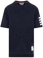 THOM BROWNE Classic Striped Navy Blue Crewneck T-Shirt MJS246A-07323-415 THOM BROWNE Classic Striped Navy Blue Crewneck T-Shirt MJS246A-07323-415