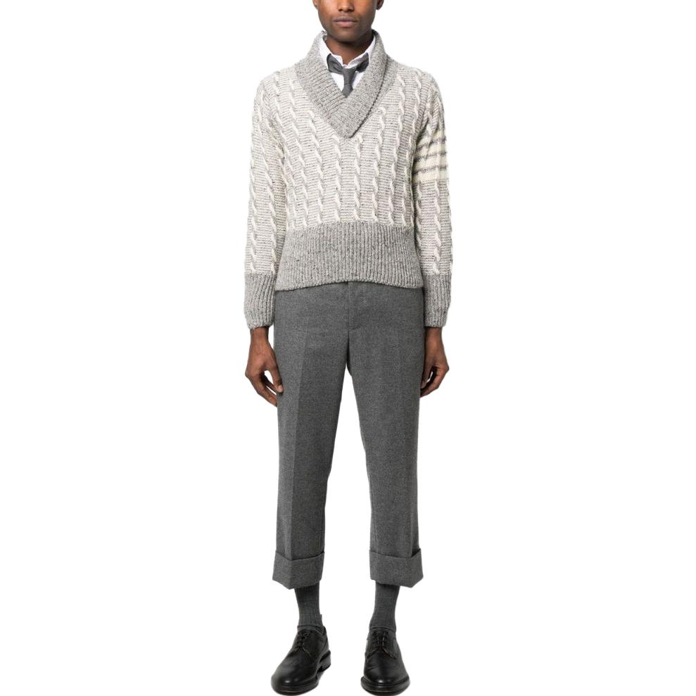THOM BROWNE  Colorblock V-Neck Knit Sweater Light Grey MKA470A-Y1506-055 圖 3