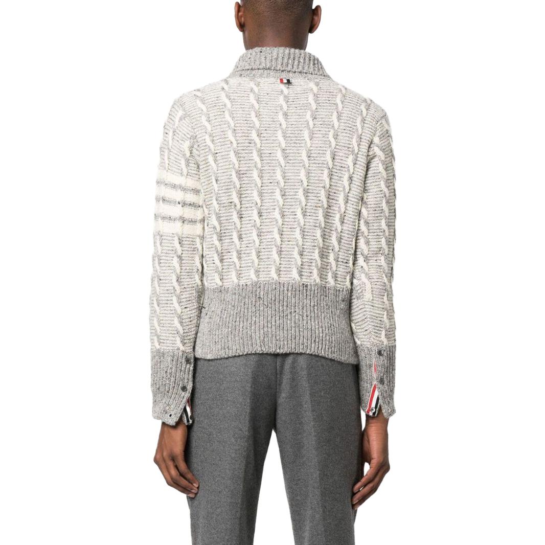 THOM BROWNE  Colorblock V-Neck Knit Sweater Light Grey MKA470A-Y1506-055 圖 4