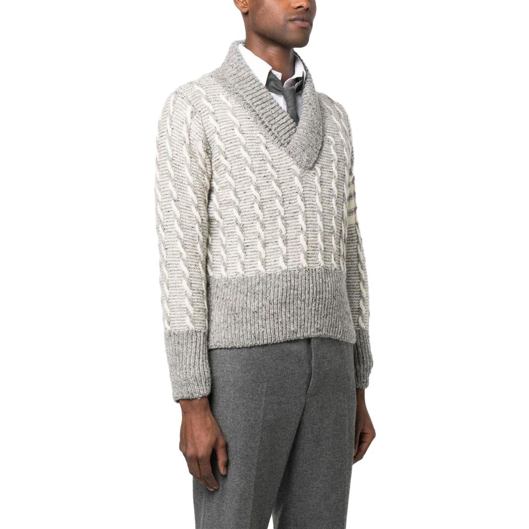 THOM BROWNE  Colorblock V-Neck Knit Sweater Light Grey MKA470A-Y1506-055 圖 5