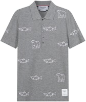 Thom Browne Cotton Short-Sleeve Polo Shirt with Fish and Bear Embroidery. MJP128E-10029-055 Thom Browne Cotton Short-Sleeve Polo Shirt with Fish and Bear Embroidery. MJP128E-10029-055