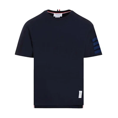 THOM BROWNE Cotton Striped Short Sleeve T-Shirt Navy Blue MJS246B-07323-415