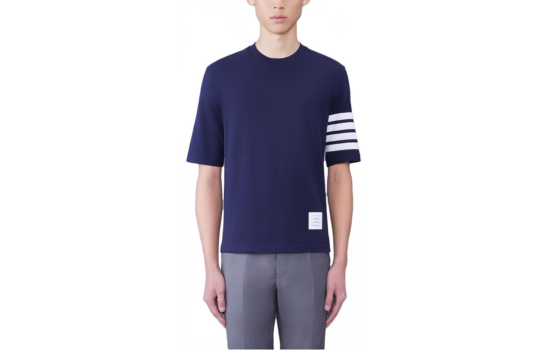 Thom Browne  Crewneck Letter Print Slim Fit Short Sleeve T-Shirt. MJS168B-07862-415