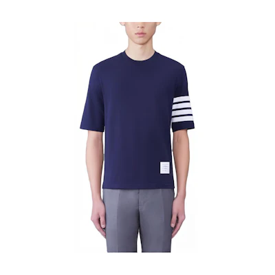 Thom Browne Crewneck Letter Print Slim Fit Short Sleeve T-Shirt. MJS168B-07862-415