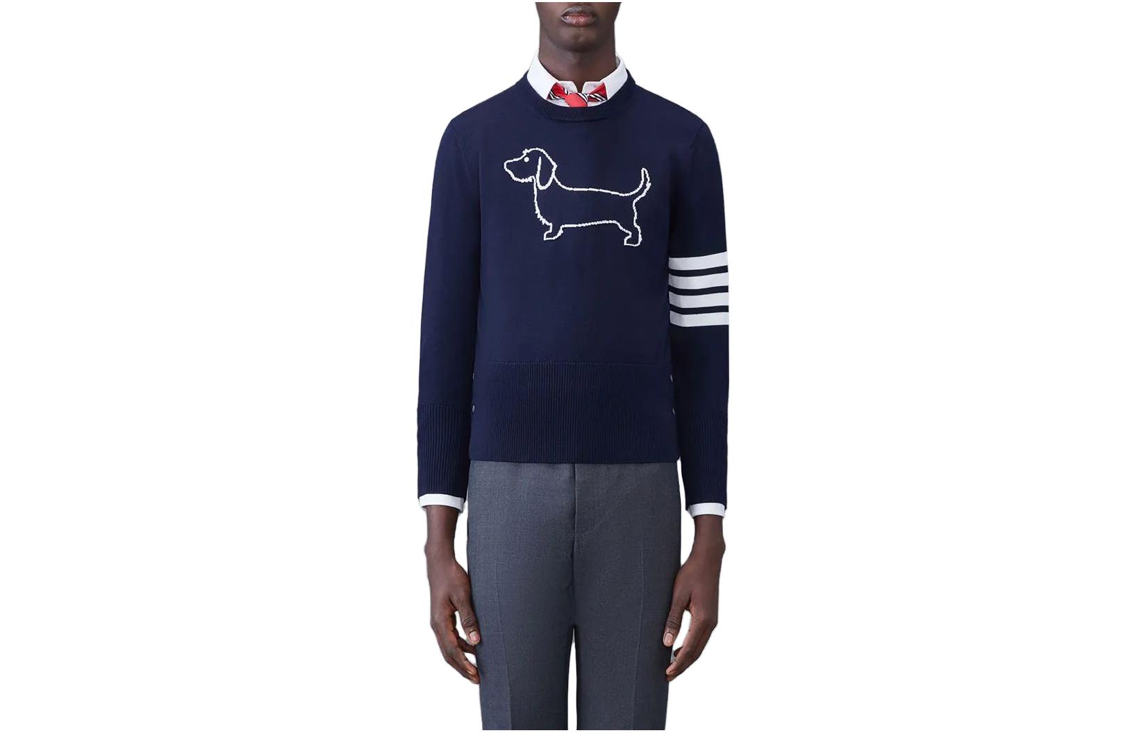 THOM BROWNE  Crewneck Patterned Knit Sweater Navy Blue. MKA486A-Y1002-415 圖 2