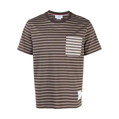 Thom Browne Crewneck Striped Short Sleeve T-Shirt Dark Brown. MJS222A-J0087-205