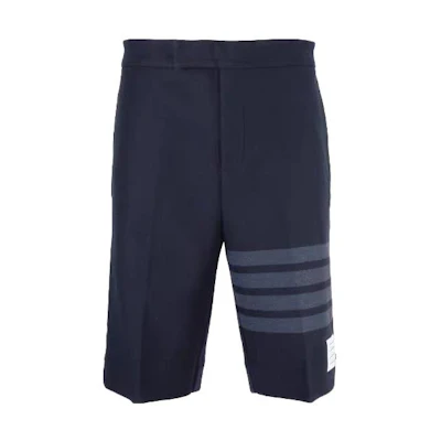 THOM BROWNE Dark Stripe Logo Casual Shorts - Navy Blue. MJQ159A-06772-415