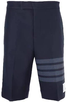 THOM BROWNE Dark Stripe Logo Casual Shorts - Navy Blue. MJQ159A-06772-415 Order THOM BROWNE Dark Stripe Logo Casual Shorts - Navy Blue. MJQ159A-06772-415