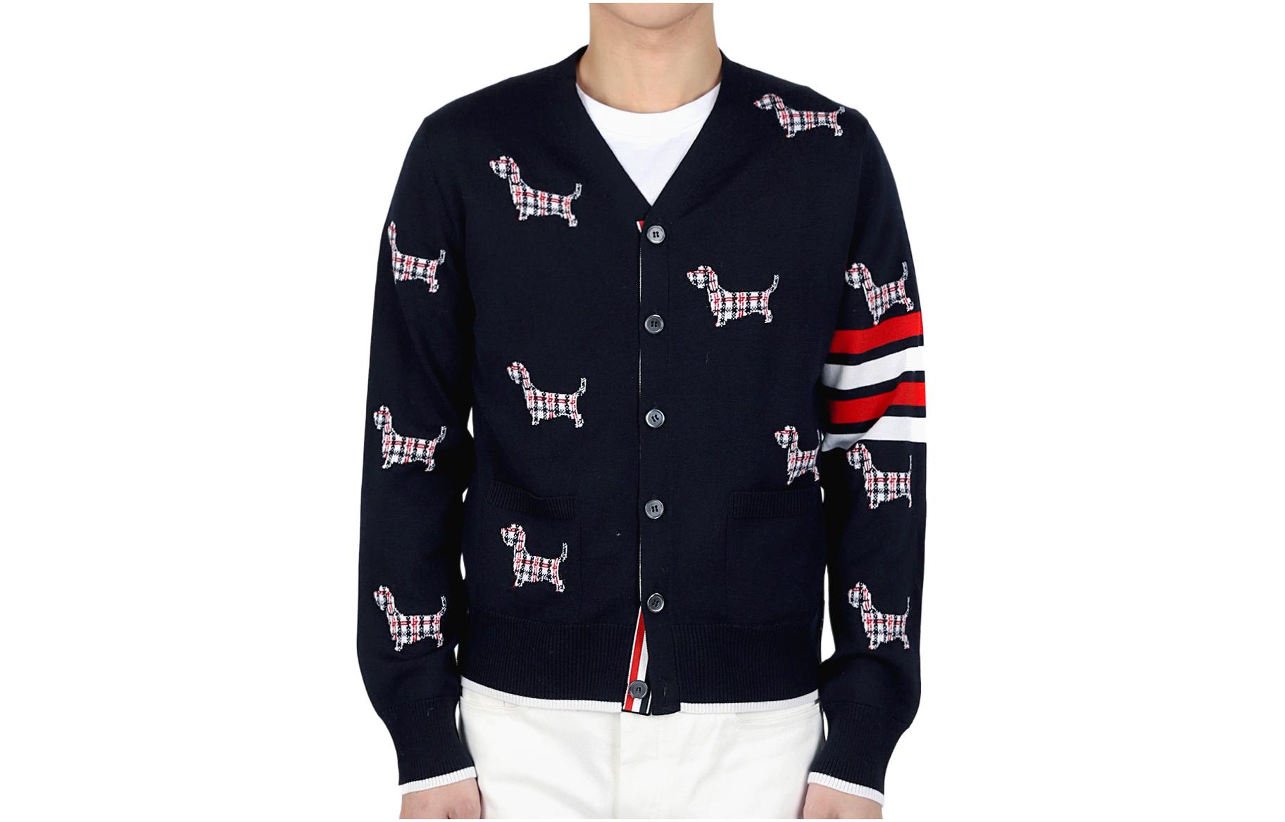 THOM BROWNE  Deep Blue V-Neck Knitted Cardigan with Logo Embroidery. MKC511B-Y1002-415 圖 2