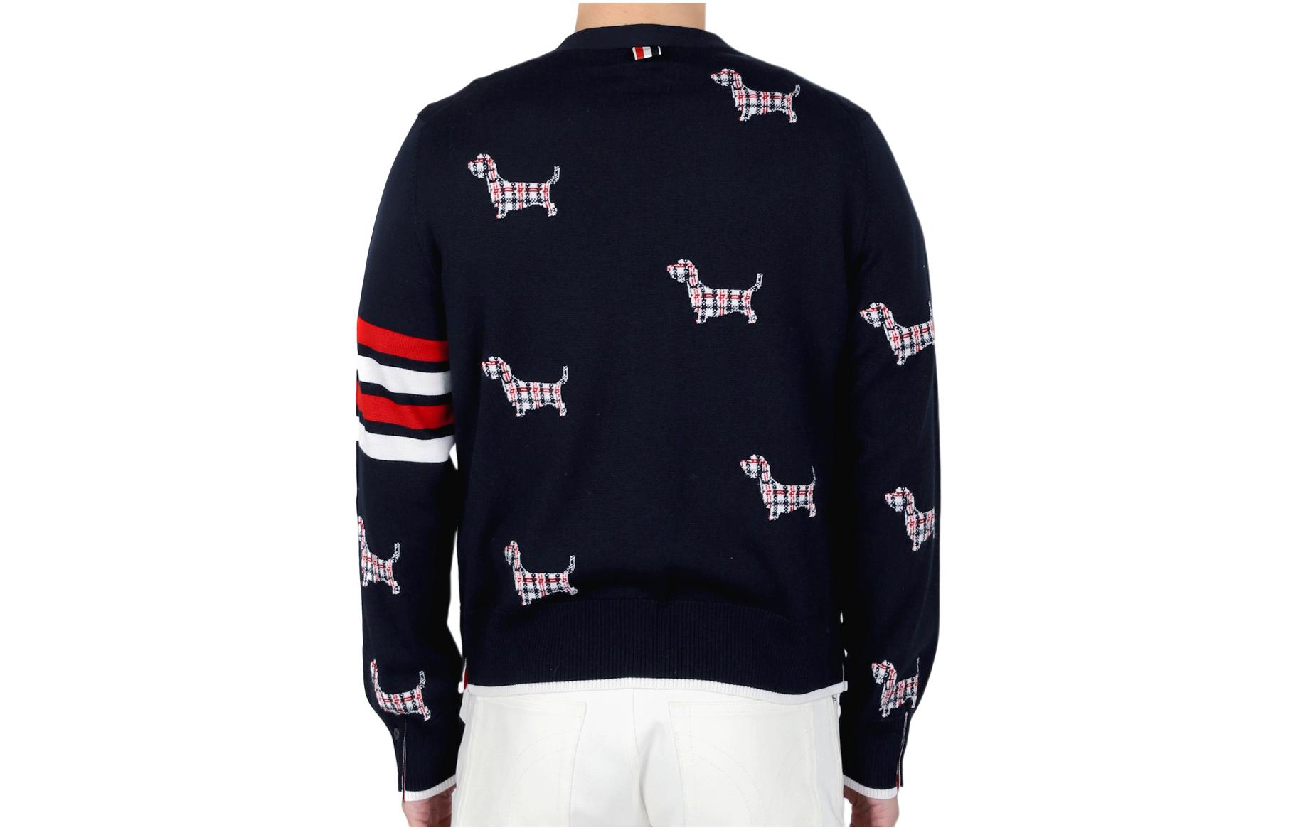 THOM BROWNE  Deep Blue V-Neck Knitted Cardigan with Logo Embroidery. MKC511B-Y1002-415 圖 3