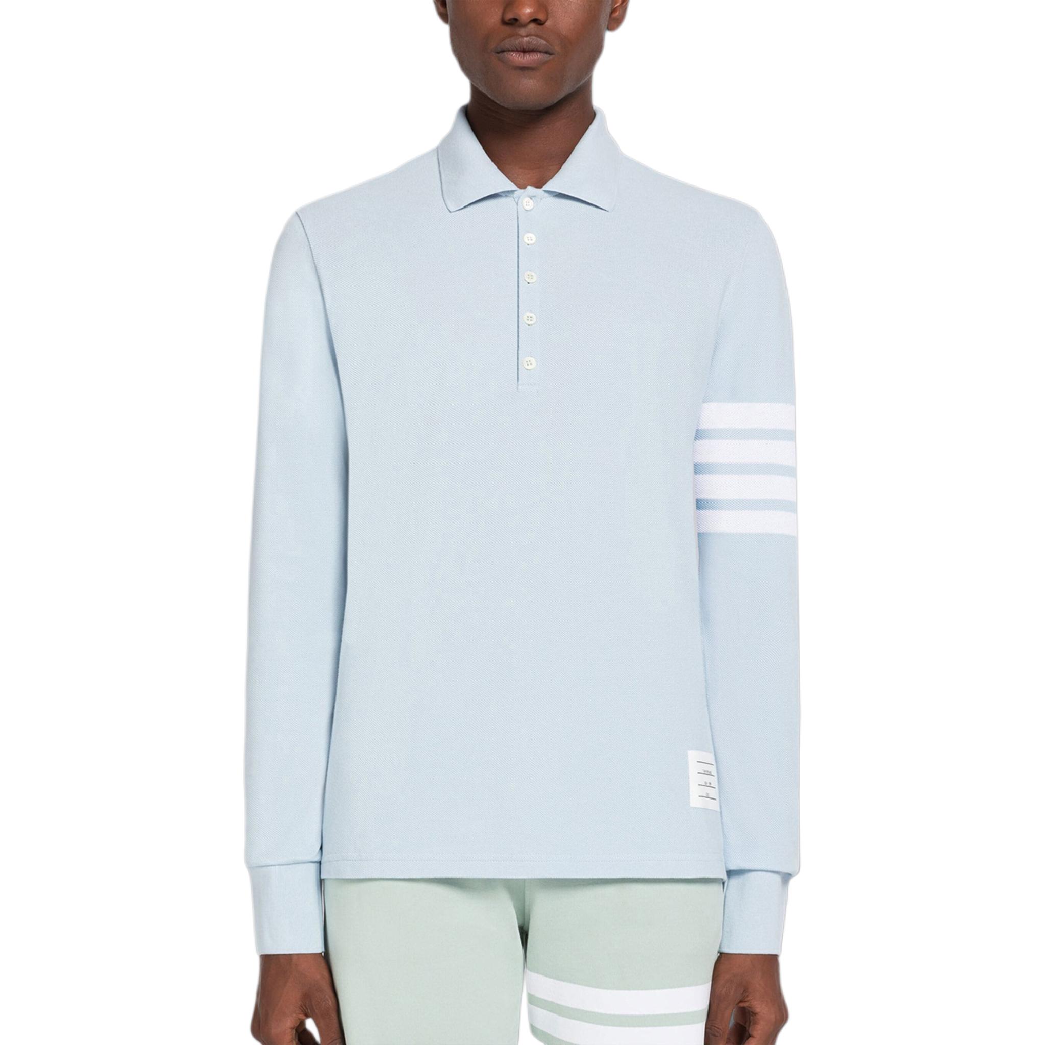Thom Browne  Four-Bar Long Sleeve Casual Polo Shirt Light Blue MJP137G-07976-480 圖 2