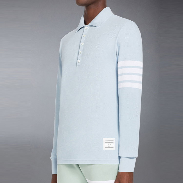 Thom Browne  Four-Bar Long Sleeve Casual Polo Shirt Light Blue MJP137G-07976-480 圖 4