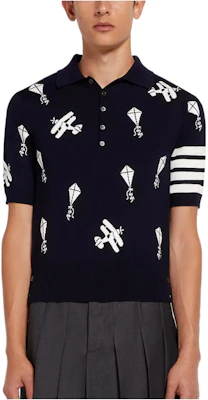 THOM BROWNE Four-Bar Striped Polo Shirt Lengan Pendek Wol-Blend. MKP067A-Y1002-415 Order THOM BROWNE Four-Bar Striped Polo Shirt Lengan Pendek Wol-Blend. MKP067A-Y1002-415