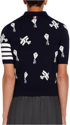 THOM BROWNE Four-Bar Striped Polo Shirt Lengan Pendek Wol-Blend. MKP067A-Y1002-415 Lookbook THOM BROWNE Four-Bar Striped Polo Shirt Lengan Pendek Wol-Blend. MKP067A-Y1002-415