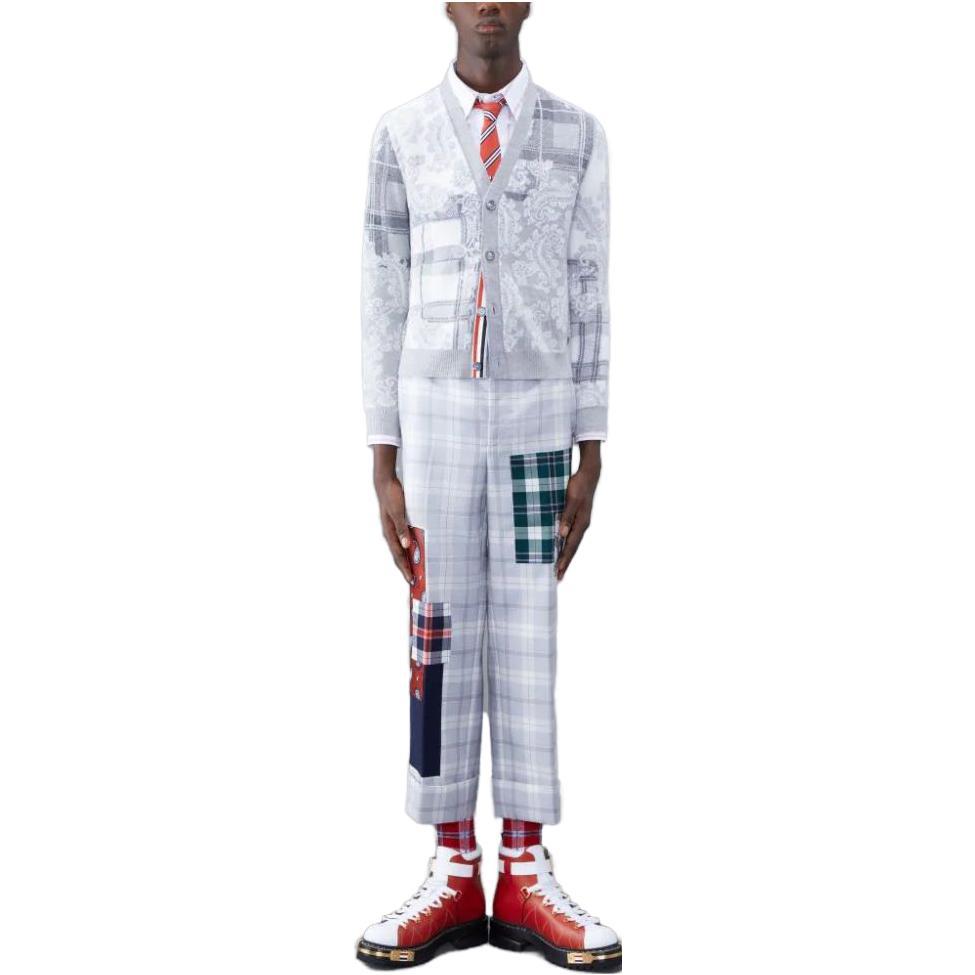 THOM BROWNE  Fun-Mix Tartan Merino V-Neck Cardigan Grey MKC502F-Y1029-982 圖 3